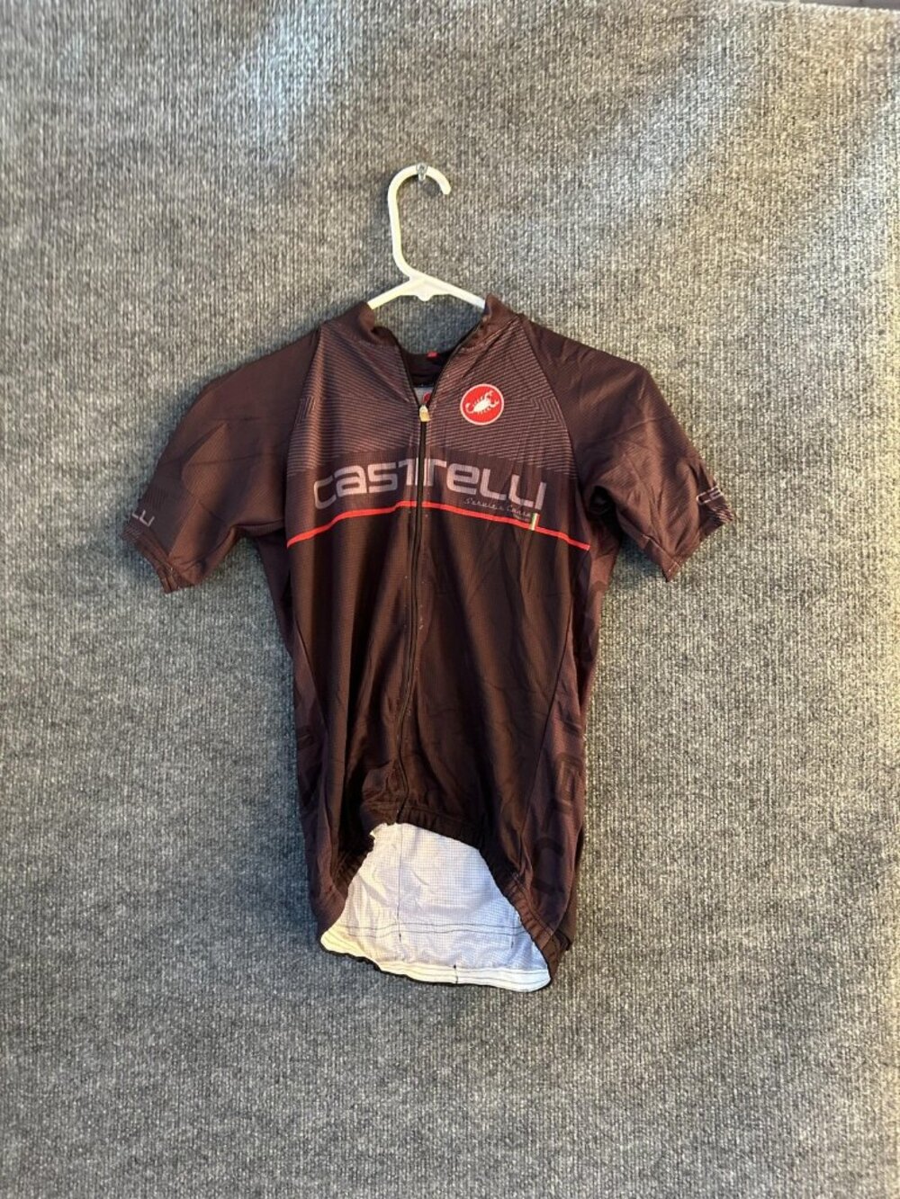 Castelli Cycling Jersey Mens XS Black Full Zip Short Sleeve Pockets Bike Road